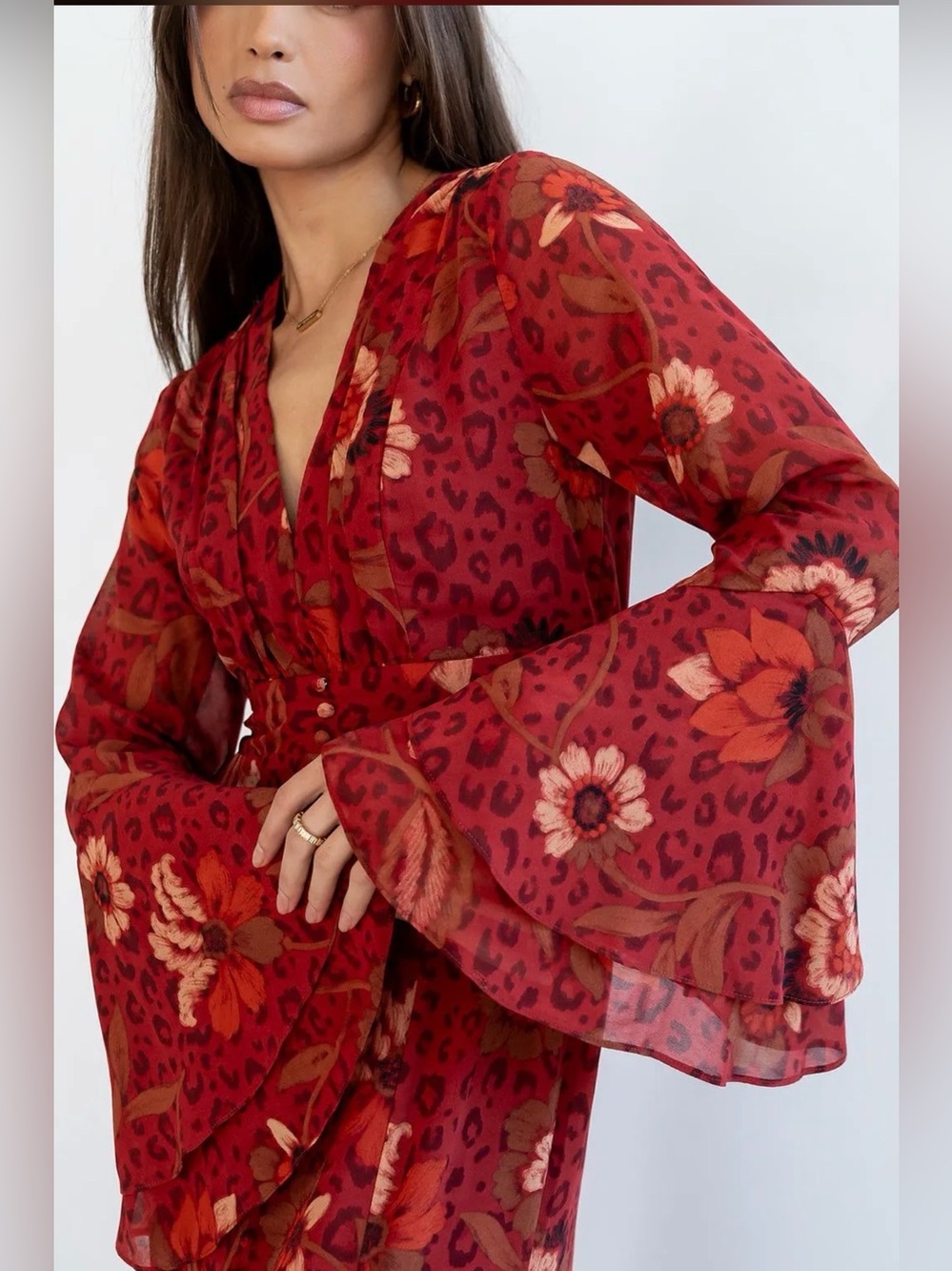Dress Forum NWT Floral Leopard Print Maxi Dress Size L Boho Romantic - Picture 7 of 17